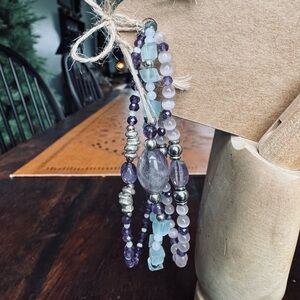 Natural Gem Shell Vintage Glass Stretch Bracelet Set Of 3 - NWOT